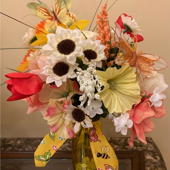 Spring Flower Arrangement. Yellow and Orange with cute Butterfly Accents - Picture 7 of 10